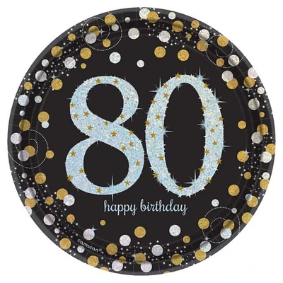 Sparkling Celebration 80th Birthday 7" Round Prismatic Paper Plates - 8ct