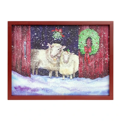 Melrose Winter Sheep Under the Mistletoe Christmas Wall Art 15.75" x 12"