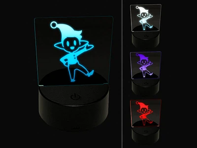 Cheerful Waving Christmas Elf 3D Illusion LED Night Light Sign Nightstand Desk Lamp