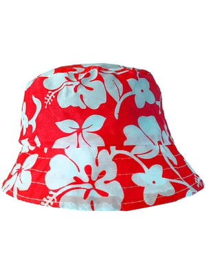 Red White Luau Hawaiian Flowers Power Hippy Costume Hibiscus Bucket Hat