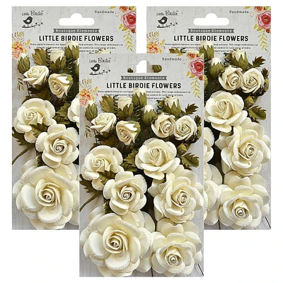 Pack of 3 - Little Birdie Rosalind Paper Flowers 21/Pkg-Moon Light