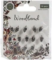 Craft Consortium Woodland Metal Charms 15/Pkg-Silver Pine Comb