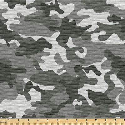 Ambesonne Camouflage Fabric by the Yard, Monochrome Attire Pattern Camouflage Inside Vegetation Fashion Design Print, Decorative Fabric for Upholstery and Home Accents, 10 Yards, Grey Coconut
