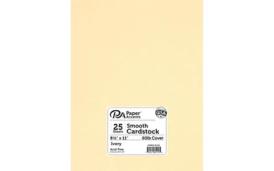 PA Paper Accents Smooth Cardstock 8.5" x 11" Ivory, 60lb colored cardstock paper for card making, scrapbooking, printing, quilling and crafts