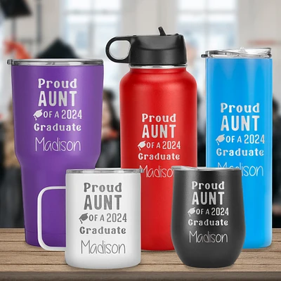 Proud Aunt Of A 2024 Graduate Engraved Name Tumbler, Graduation gift, High School and College Graduation Gift, Gift for Him, Her