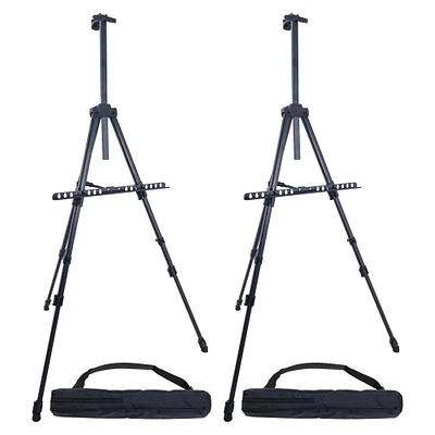 66" Sturdy Aluminum Tripod Artist Field and Display Easel Stand (Pack of 2) - Adjustable Height 20" to 5.5 Feet, Holds Up To 32" Canvas, Floor Tabletop Display