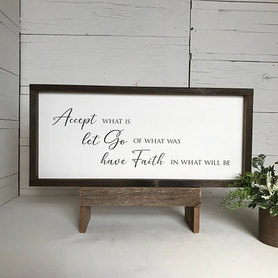 Accept let go have Faith framed wooden inspirational sign, prayer picture, wall decor