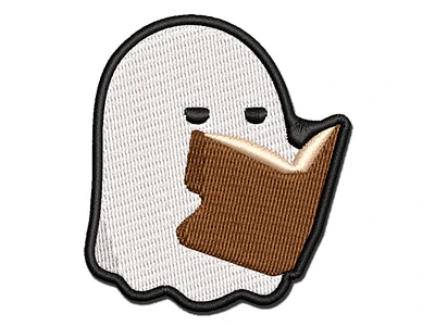 Studious Ghost Reading Book Multi-Color Embroidered Iron-On Patch Applique