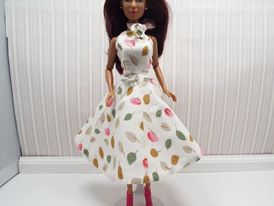 White A-Line Cocktail Dress for 12-inch Fashion Doll (Post-2000s) Handmade