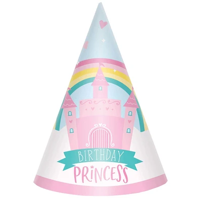 Princess Castle Birthday Cone Hats, 8ct