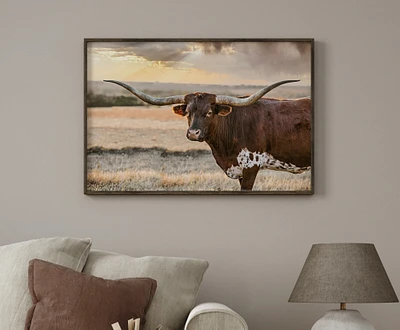 Western wall art, longhorn cow photo print, large canvas for western decor, southwest style art, living room decor