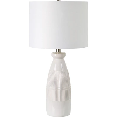 Signature Home Collection Classic Style Glaze Finish Table Lamp with Drum Shade - 26.25" - White