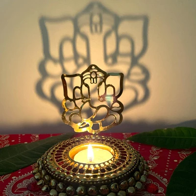 Ghungroo Shadow Diya Ganesha / Laxmi / Radha Krishan Candle Holder, Diwali Decor Housewarming Gift Decorations Favor, Diwali Puja Favors