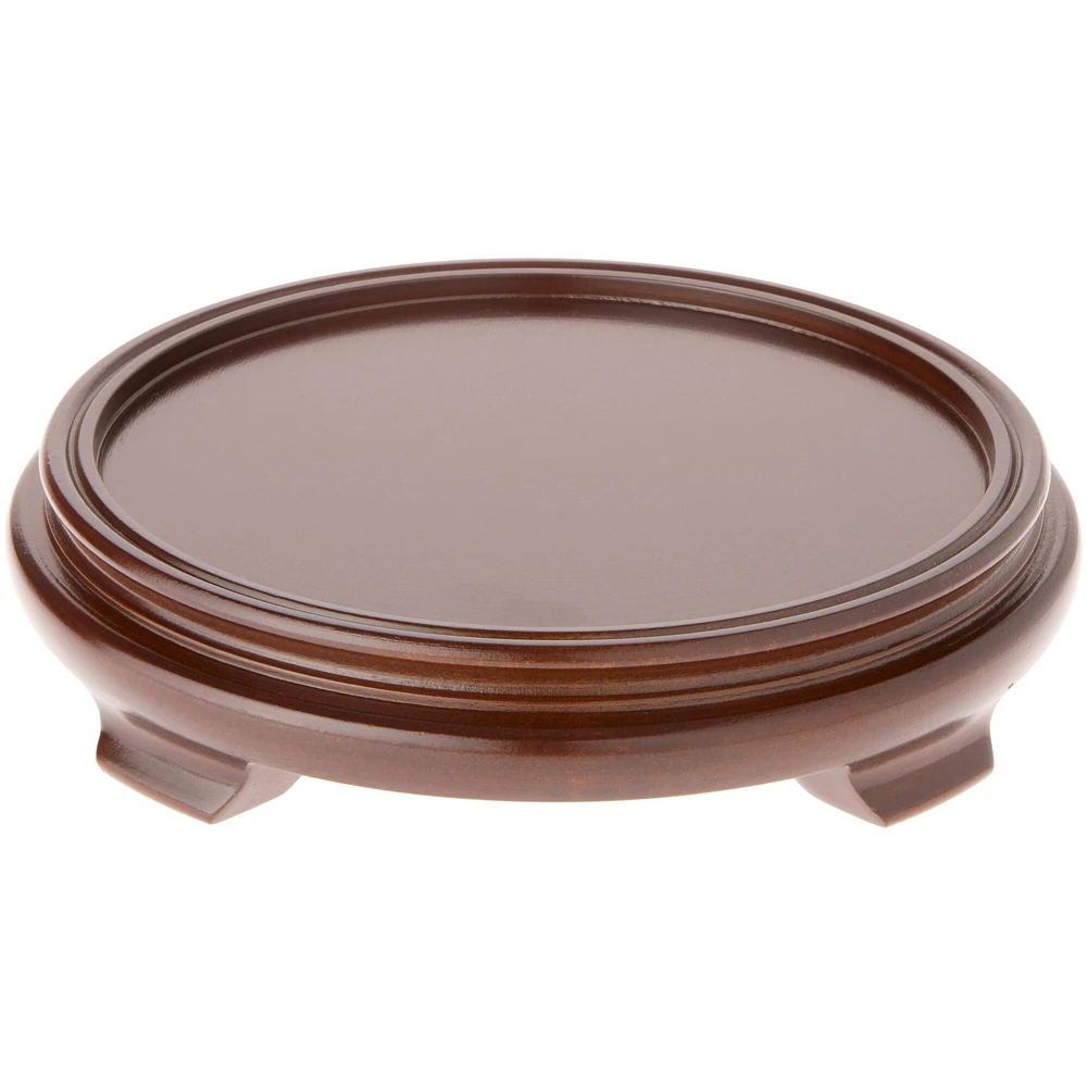 Plymor Walnut Round Wood Veneer Footed Display Base, 8" W x 8" D x 2" H