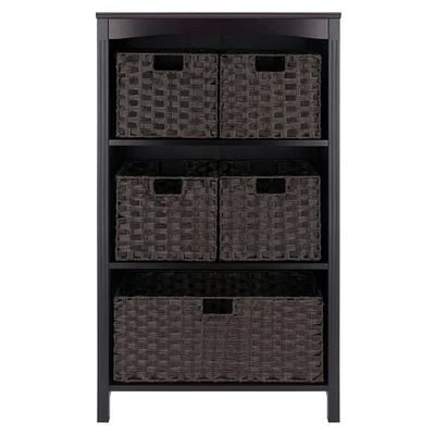 Contemporary Home Living 6 Pc Storage Shelf with 5 Foldable Woven Baskets - 43" - Espresso and Chocolate