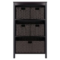 Contemporary Home Living 6 Pc Storage Shelf with 5 Foldable Woven Baskets - 43" - Espresso and Chocolate