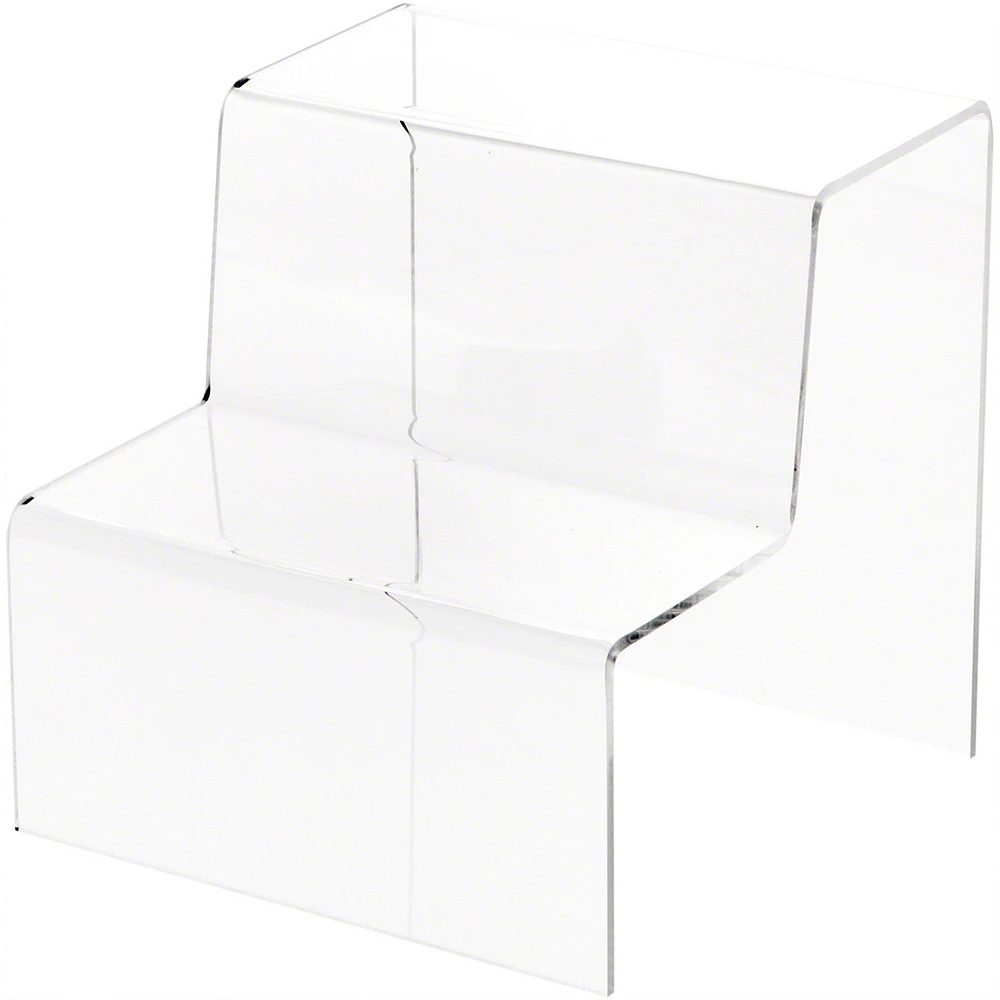 Plymor Clear Acrylic 2-Step Solid Back Display Stairs, 6.125" H x 6" W x 6.75" D