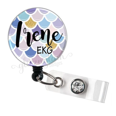 Personalized Retractable Badge Reel, Colorful Retractable Badge Reel, Mermaid Badge Holder, Custom ID Badge Reel GG4589