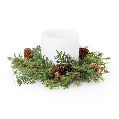 Melrose 15" Pine Base with Pinecone Christmas Artificial Candle Ring