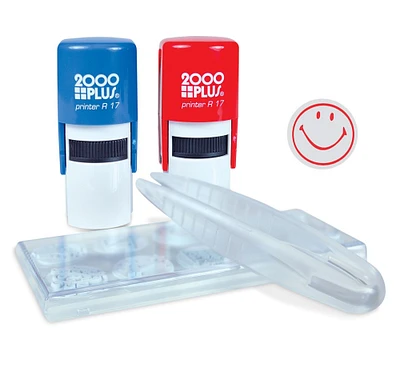 2000 PLUS Teacher Themed Specialty Stamp Kit, 10 School Themed Interchangeable Stamp Dies, 1 Red and 1 Blue Stamp, Tweezers, Red and Blue Stamp Pads