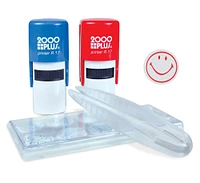 2000 PLUS Teacher Themed Specialty Stamp Kit, 10 School Themed Interchangeable Stamp Dies, 1 Red and 1 Blue Stamp, Tweezers, Red and Blue Stamp Pads