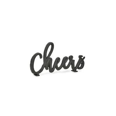 Contemporary Home Living 6.25" Black Cast Iron Cursive "Cheers" Tabletop Sign