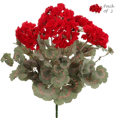 2-Pack: 18" Red Geranium Bush with 7 Sprays, UV Resistant, Patio & Garden, Floral Bush by Floral Home®