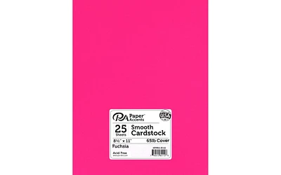 PA Paper Accents Smooth Cardstock 8.5" x 11" Fuchsia, 65lb colored cardstock paper for card making, scrapbooking, printing, quilling and crafts, 25 piece pack