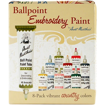 Aunt Martha's Ballpoint Paint Tubes 1oz 8/Pkg-Country Colors