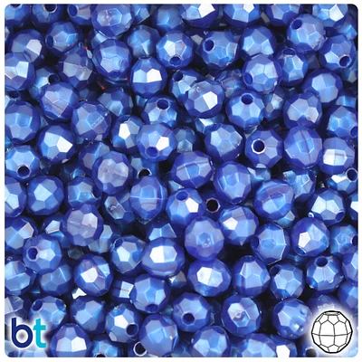 BeadTin Cobalt Pearl 8mm Faceted Round Plastic Craft Beads (450pcs)