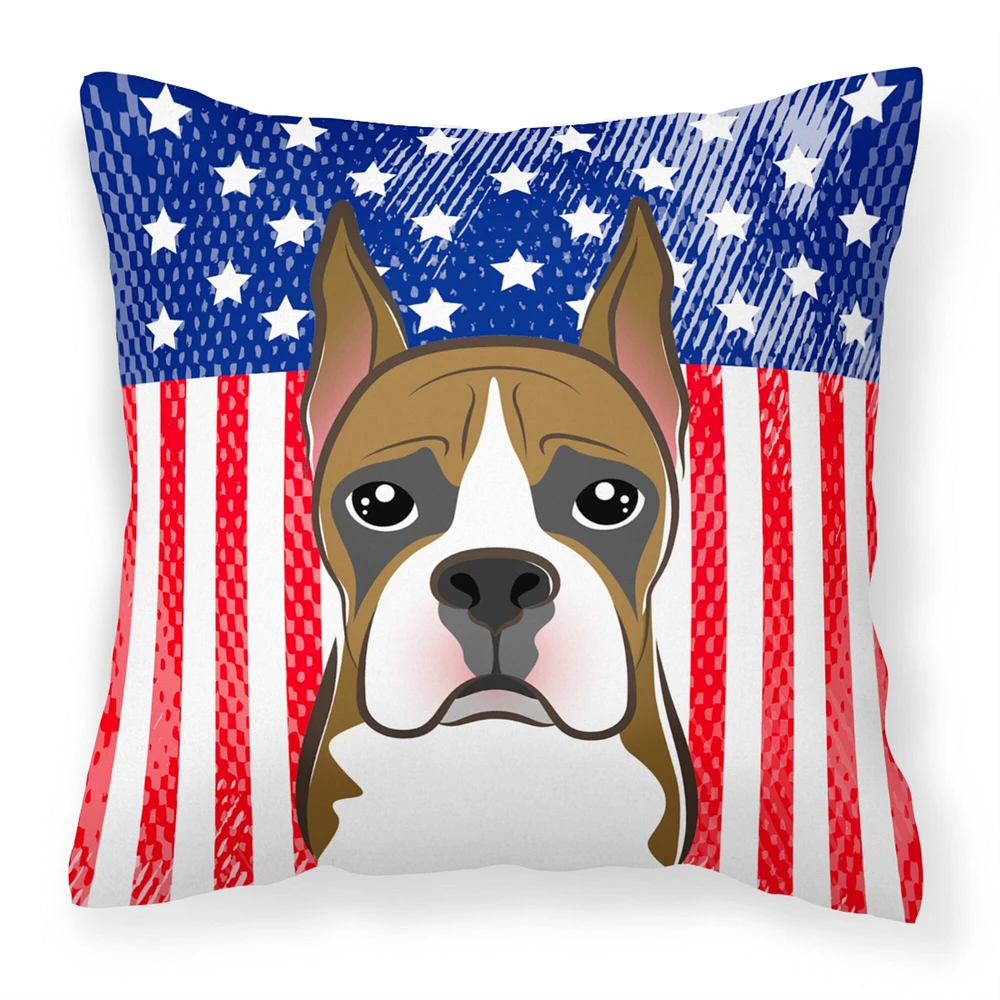 "Caroline's Treasures BB2153PW1414 American Flag And Boxer Fabric Decorative Pillow, 14"" x 14"", Multicolor"