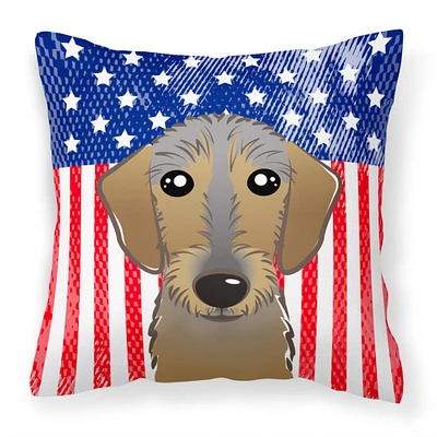 "Caroline's Treasures BB2163PW1818 American Flag And Wirehaired Dachshund Fabric Pillow, 18"" x 18"", Multicolor"