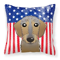 "Caroline's Treasures BB2163PW1818 American Flag And Wirehaired Dachshund Fabric Pillow, 18"" x 18"", Multicolor"