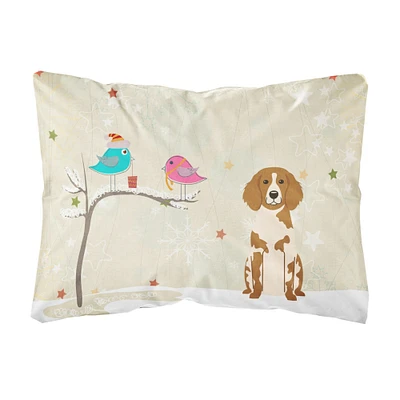 "Caroline's Treasures BB2544PW1216 Christmas Presents between Friends Brittany Spaniel Canvas Fabric Decorative Pillow, 12"" H x 16"" W, Multicolor"