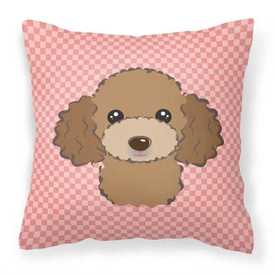 "Caroline's Treasures BB1256PW1414 Checkerboard Pink Chocolate Brown Poodle Canvas Pillow, Large, Multicolor"