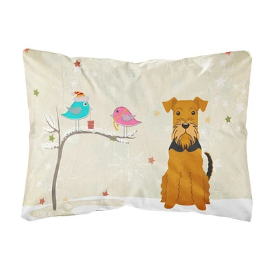 "Caroline's Treasures BB2513PW1216 Christmas Presents between Friends Airedale Canvas Fabric Decorative Pillow, 12"" H x 16"" W, Multicolor"