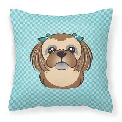 "Caroline's Treasures BB1187PW1414 Checkerboard Blue Chocolate Brown Shih Tzu Canvas Pillow, Large, Multicolor"