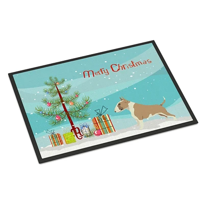 "Caroline's Treasures Fawn and White Bull Terrier Christmas Tree Indoor or Outdoor Mat 24x36 doormats, Multicolor"