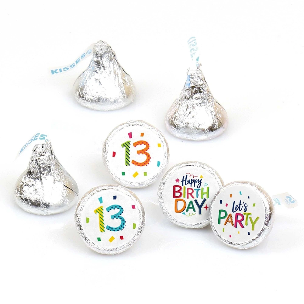 Big Dot of Happiness 13th Birthday Cheerful Happy Birthday - Thirteenth Round Candy Sticker Favors - Labels Fits Chocolate Candy (1 sheet of 108)