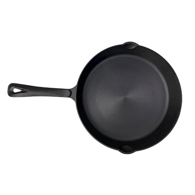 Lehman's Cast Iron Skillet - Nitrogen Hardened Cookware, Tough but Lightweight, No Need to Season, Silicone Safety Handle Included