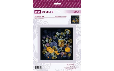 Riolis Cross Stitch Kit Orange Mood, 11 3/4" x 11 3/4" (30 x 30 cm), stranded cotton, cross-stitch, half cross-stitch, back stitch and combined colors, included all supplies