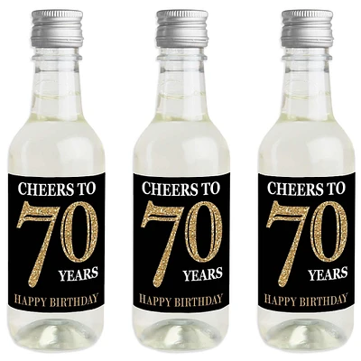 Big Dot of Happiness Adult 70th Birthday - Gold - Mini Wine & Champagne Bottle Label Stickers - Birthday Party Favor Gift for Women & Men - Set of 16