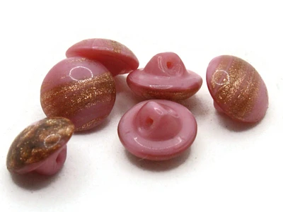 6 11mm Vintage Pink and Gold Glass Shank Buttons Sewing Notions