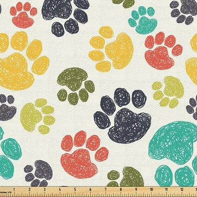 Ambesonne Dog Lover Fabric by the Yard, Hand Drawn Paw Print Doodles Circular Pattern Drawing Style Animal, Decorative Fabric for Upholstery and Home Accents, Charcoal Beige