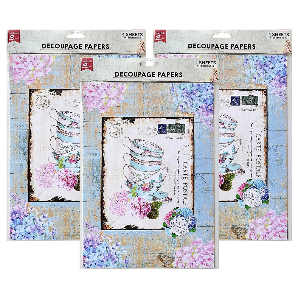 Pack of 3 - Little Birdie Decoupage Paper A4 4/Pkg-Post Perfect