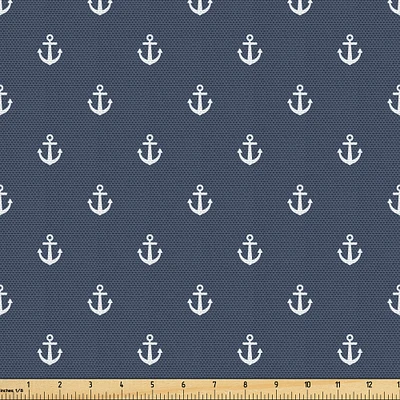 Ambesonne Navy Blue Fabric by the Yard, Nautical Classical Pattern Little Anchor Sea Travel Cruise Theme, Decorative Fabric for Upholstery and Home Accents, Bluegrey White