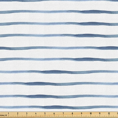 Ambesonne Harbour Stripe Fabric by the Yard, Abstract Brushstroke Nautical Ocean Horizontal Lines Soft Picture, Decorative Fabric for Upholstery and Home Accents, 2 Yards, Pale Slate Blue White