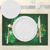 Ambesonne St. Patrick's Day Place Mats Set of 4, Large Pot of Gold Leprechaun Hat Shamrocks Greetings 17th March, Washable Fabric Placemats for Dining Table, Standard Size, Yellow and Emerald