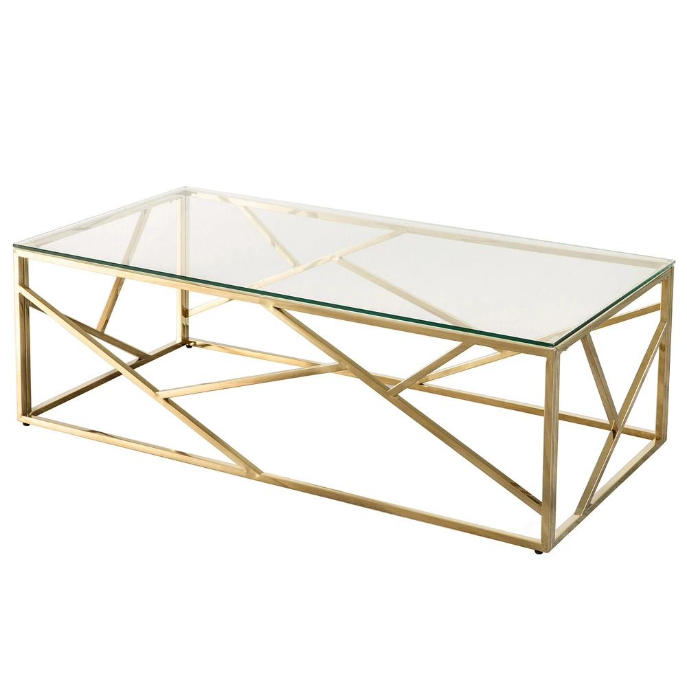 Decorative Rectangular Glass Top Metal Modern Coffee Table