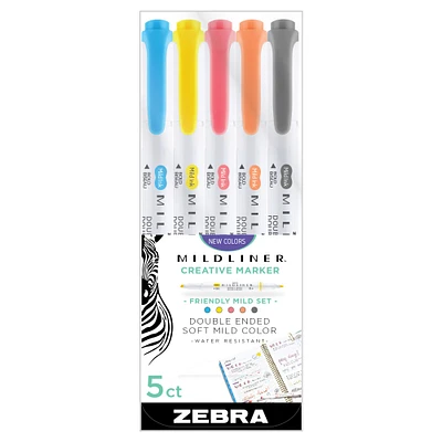 Zebra Mildliner Double-Ended Highlighter Set, 5-Colors, Refresh